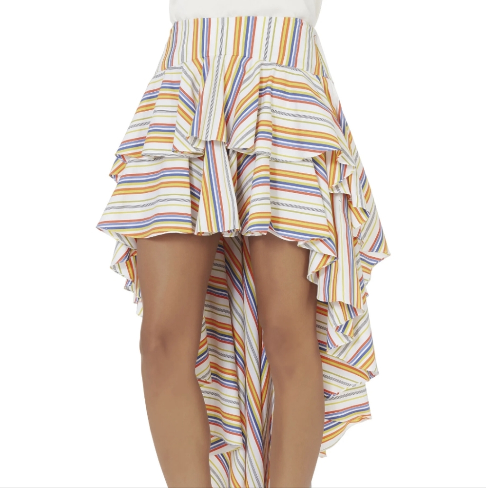 Caroline Constas Giulia striped high low ruffle skirt